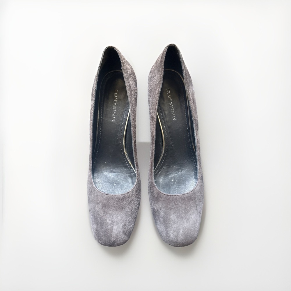 Stuart Weitzman Marmid Kitten Block Heel Gray Suede Size 8.5 Office Corporate - Picture 2 of 6